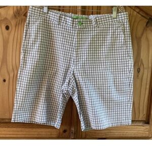 Men’s Betenly blue white checks plaid Flat Front Chino shorts size 36